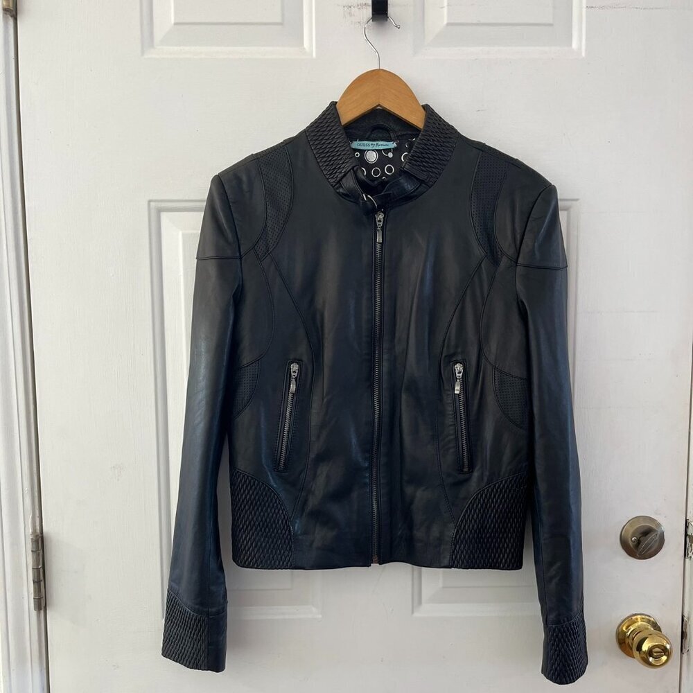 Marciano By Guess Woman's Black Lamb Leather Moto Mobwife Jacket Sz 44
